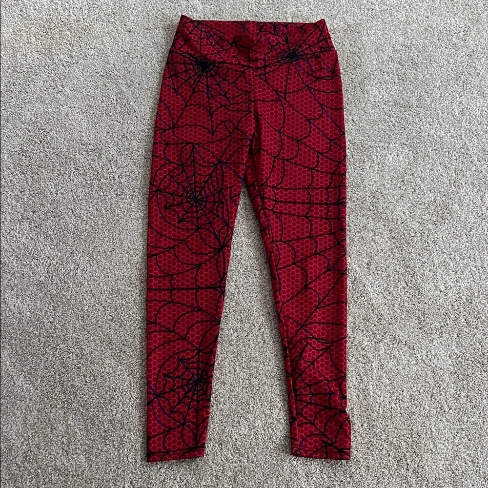 Spider Web Patterned Leggings - Red
